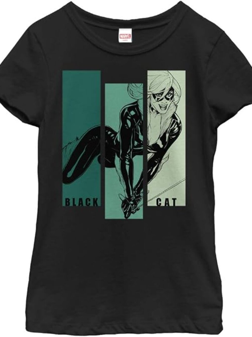 MARVEL Girls Black T-Shirt XS 3/4 Popp Black Cat NEW Tee